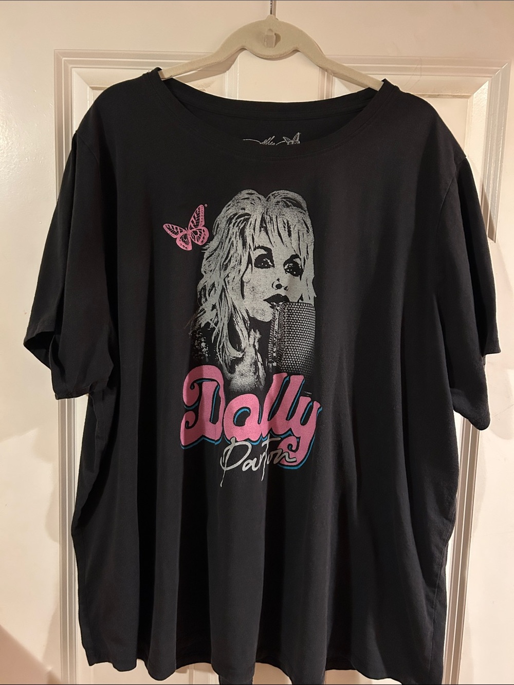 MAD Engine Black Dolly Parton Graphic Short-Sleeve Tee with Pink Accents